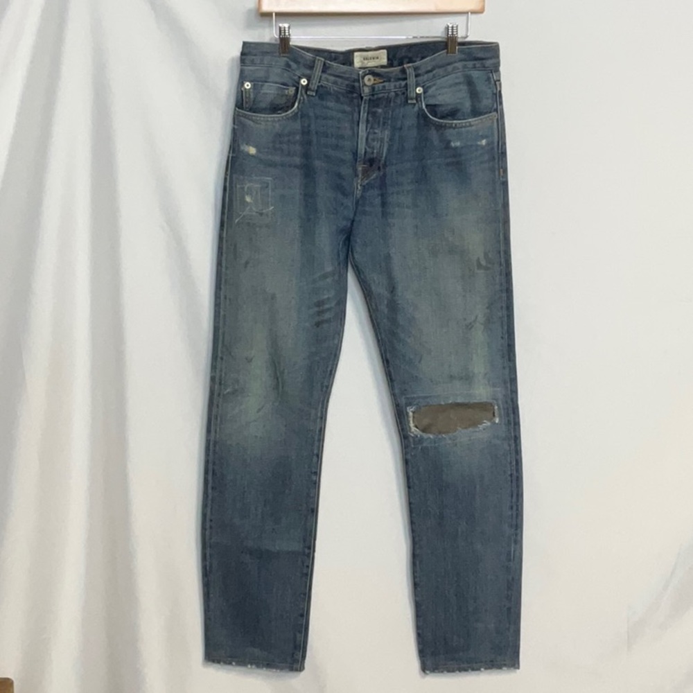 Baldwin Kansas City Denim Men's Henley Slim Straight Fit Distressed Jeans